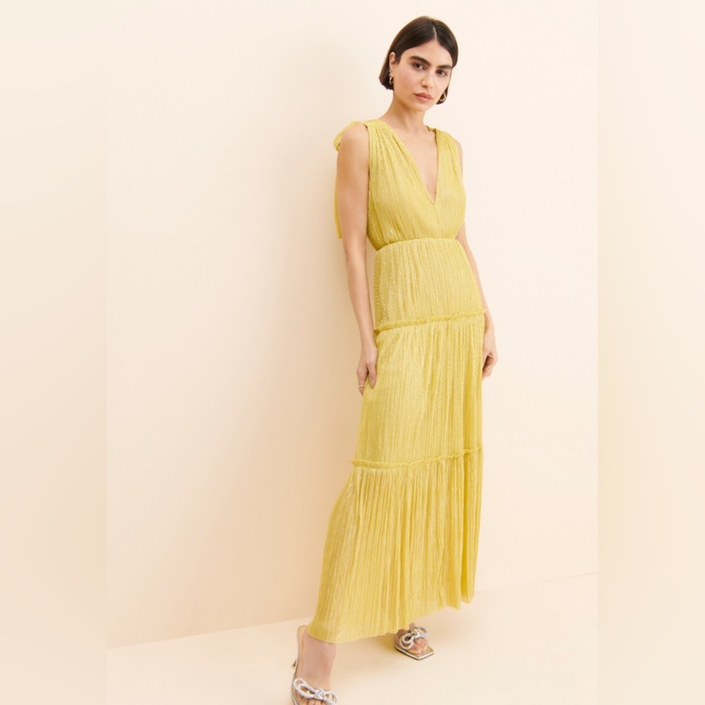 Sabina Musayev Helena Yellow Pleated Maxi Dress Size S